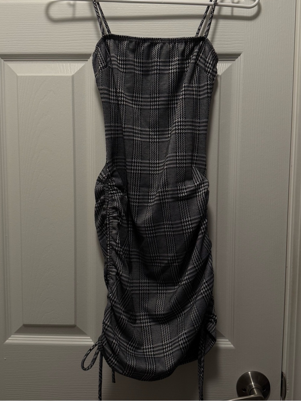 Windsor Black and White Plaid Ruched Mini Dress